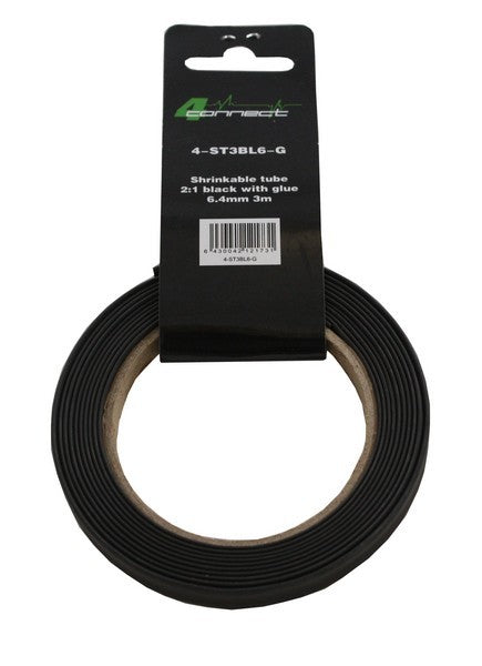 FOUR Connect 4-ST3BL6-G heat shrink tubing, 2:1 black with adhesive 6.4mm 3m