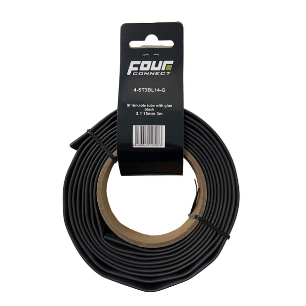 FOUR Connect 4-ST3BL14-G heat shrink tubing, 3:1 black with adhesive 15mm, 3m