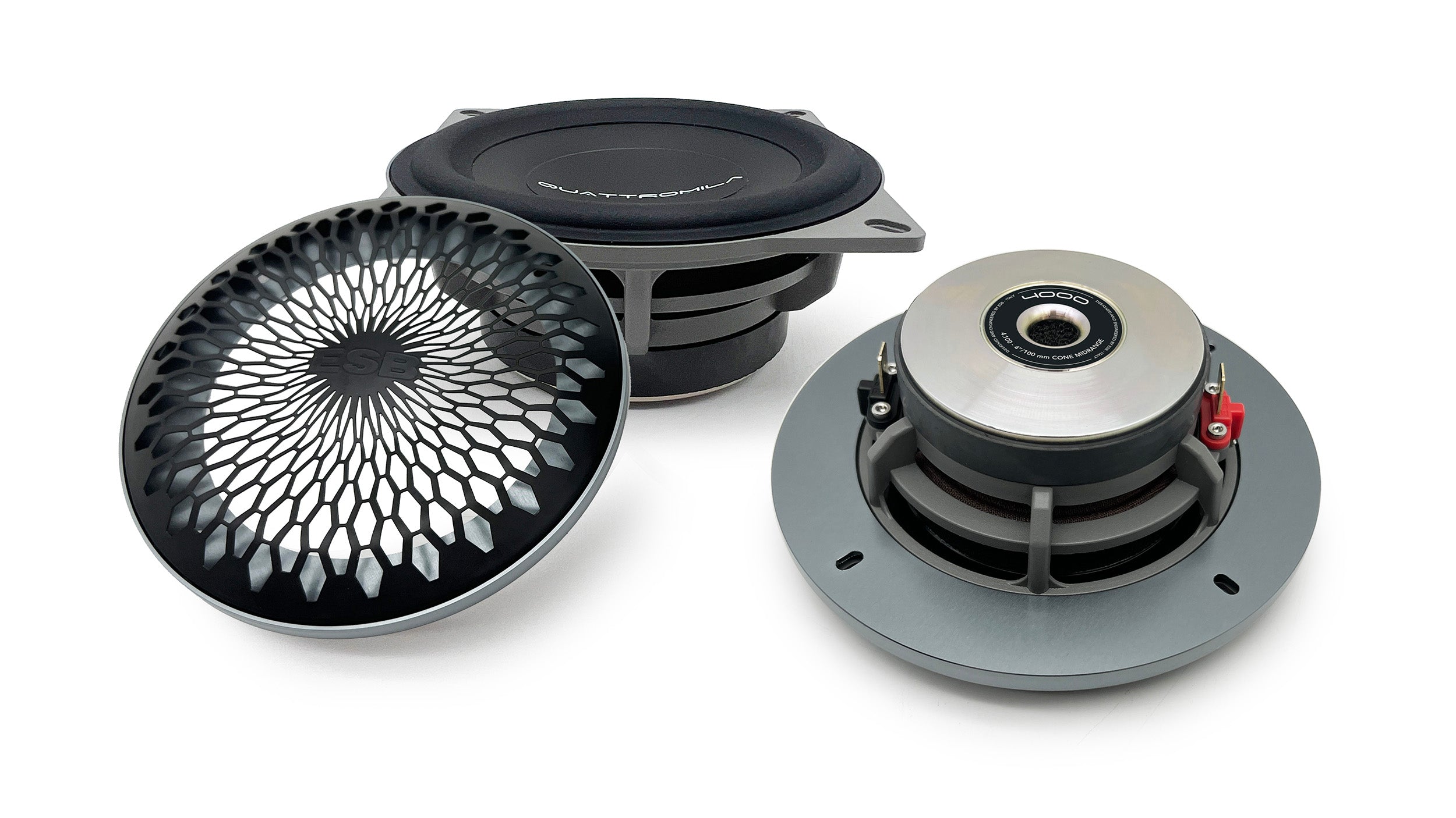 ESB Audio 4.100 100mm keskialueelementti etunäkymä, selluloosakalvo ja neodyymimagneetit