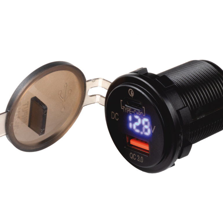 FOUR Connect 4-600162 waterproof USB-C/A socket with voltage display
