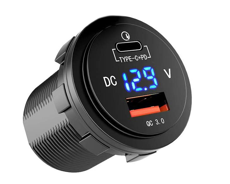 FOUR Connect 4-600162 waterproof USB-C/A socket with voltage display