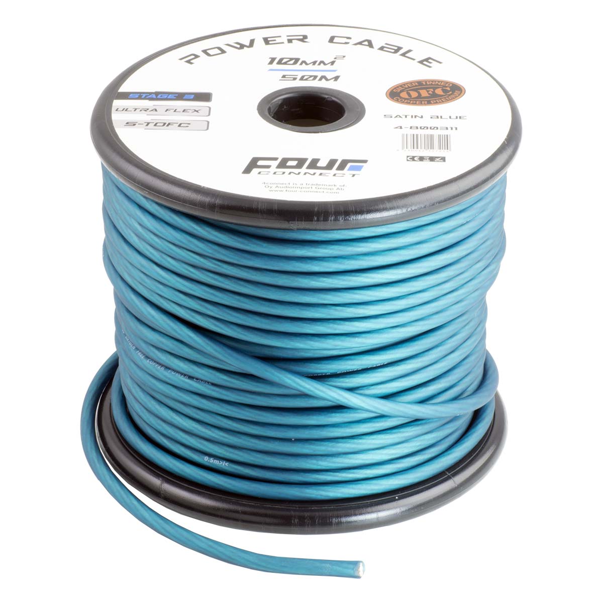 FOUR Connect 4-800311 STAGE3 10mm2 Satin Blue S-TOFC virtakaapeli, 50metriä