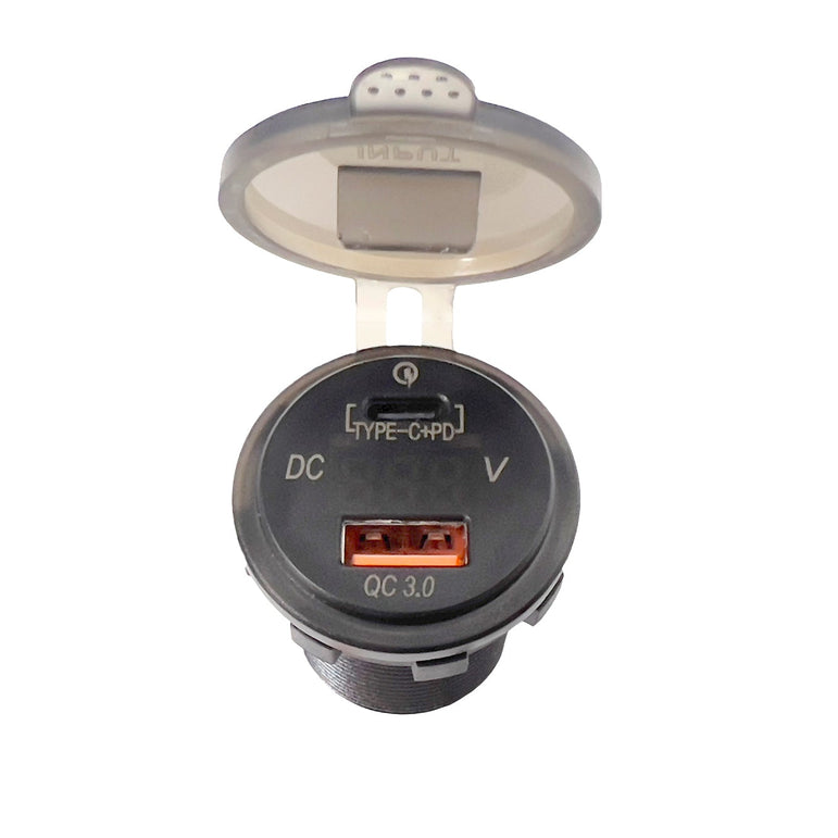 FOUR Connect 4-600162 waterproof USB-C/A socket with voltage display