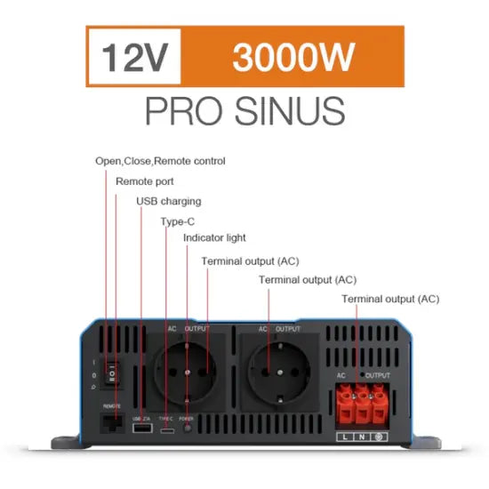 SonoPower IPPS3000-12 – 3000W Pure Sine Wave Inverter 12V