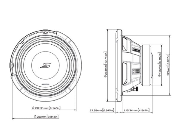 Alpine S2-W10D2 yhteensopiva S2-A60M monovahvistin