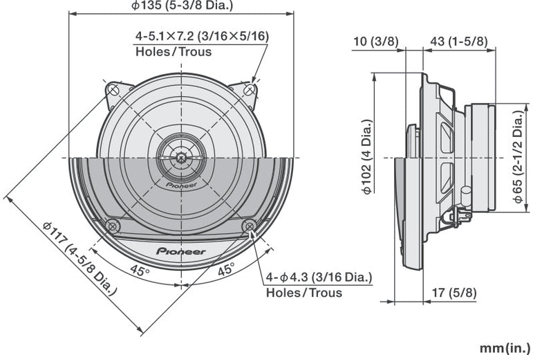 Pioneer TS-A1081F 4″ 2-tie koaksiaalikaiuttimet (230 W)
