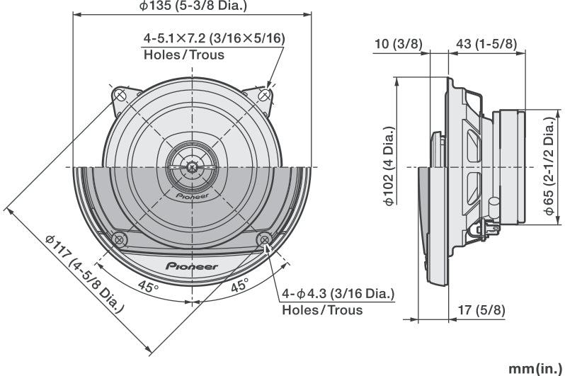 Pioneer TS-A1081F 4″ 2-tie koaksiaalikaiuttimet (230 W)